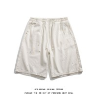 Q美式复古泼墨五分休闲短裤男女夏季薄款宽松直筒高街vibe中