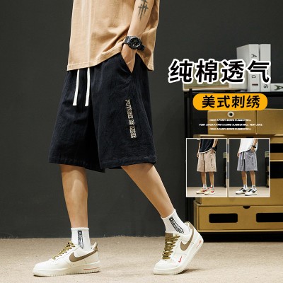 <!--纯棉休闲短裤男士2024新款夏季棉麻宽松运动五分裤-->