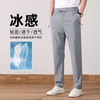 Q夏季薄款高弹冰丝休闲裤男宽松纯色抗皱直筒运动速干排汗裤