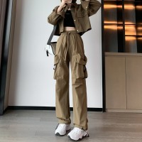 工装裤女秋季新款简约时尚工装风长裤子宽松高腰阔腿裤