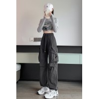 工装裤女秋季新款简约时尚工装风长裤子宽松高腰阔腿裤