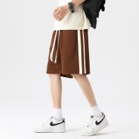 Q2024夏季新品拼条撞色麂皮绒质感宽松街头潮牌休闲短裤男