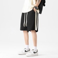 Q2024夏季新品拼条撞色麂皮绒质感宽松街头潮牌休闲短裤男