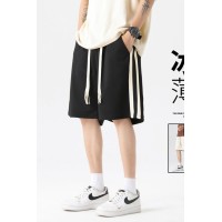 Q2024夏季新品拼条撞色麂皮绒质感宽松街头潮牌休闲短裤男