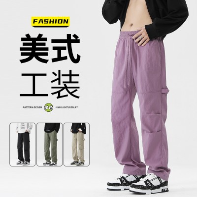 <!--冲锋裤男士春夏秋季户外机能登山裤运动休闲伞兵多口袋情侣工装裤-->
