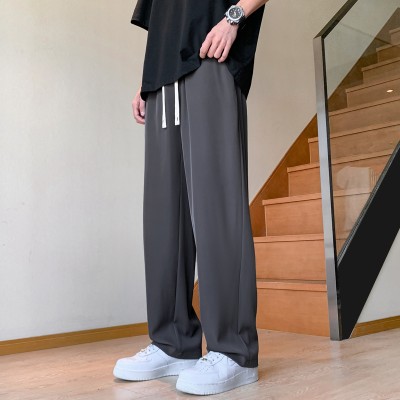 <!--Q裤子男士冰丝速干夏季薄款阔腿直筒裤宽松运动裤潮牌休闲长-->