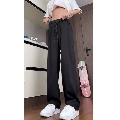 <!--西裤男垂坠感cleanfit冰丝夏季薄款速干直筒黑色休闲裤-->