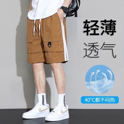 <!--锦纶冰丝工装短裤男士夏季薄款潮牌宽松速干运动休闲学生五分裤男-->