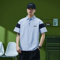 Q美式拼色polo衫男短袖宽松加大码夏季落肩保罗衫半袖翻领t恤