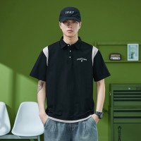 Q拼接撞色短袖polo衫男夏季宽松休闲加大码胖子高级感翻领t恤