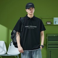 QPolo衫男士纯棉高端短袖t恤宽松ins潮牌大码黑色翻领体恤