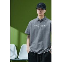 Q重磅Polo衫夏季男士短袖翻领黑色t恤潮流ins宽松纯色大码体