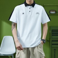 QPolo衫男夏季美式复古撞色短袖t恤宽松潮牌休闲五分袖上衣
