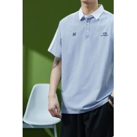 QPolo衫男夏季美式复古撞色短袖t恤宽松潮牌休闲五分袖上衣