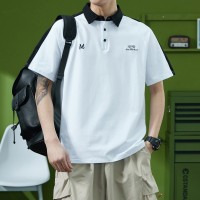 Qins撞色拼接polo衫短袖美式复古情侣装夏季半袖潮翻领t恤