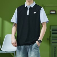 Q男士短袖T恤夏季翻领半拉链POLO衫休闲宽松冰感上衣男内搭
