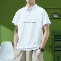 Q夏季POLO衫男宽松大码夏季ins拼接短袖潮牌翻领T恤
