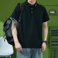 Q夏季短袖t袖男士青年翻领纯色休闲T恤上衣男装