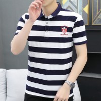 Q新款条纹polo衫男士短袖体夏季装衣服搭配帅气休闲T恤男