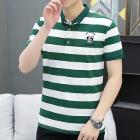 Q新款条纹polo衫男士短袖体夏季装衣服搭配帅气休闲T恤男