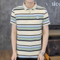 Q复古嘻哈条纹短袖POLO衫男潮牌街头bf风情侣休闲翻领半袖T恤