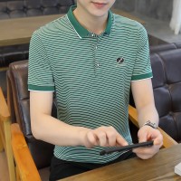 Q条纹短袖95棉男装T恤丅男士翻领POLO衫夏季潮流反领子半体恤