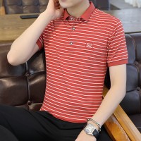Q新款短袖t恤男士POLO衫夏季条纹纯棉高端翻领半袖体恤春装潮