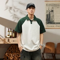 Q插肩撞色拼接POLO衫男夏季潮牌纯棉翻领T恤男士宽松透气短袖