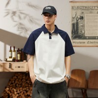 Q插肩撞色拼接POLO衫男夏季潮牌纯棉翻领T恤男士宽松透气短袖