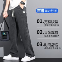 夏季休闲阔腿男士直筒宽松潮冰丝莱赛尔天丝运动拖地裤子