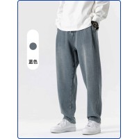 春夏新款四季百搭男士牛仔裤薄款宽松潮流复古抽绳简约休闲裤子男