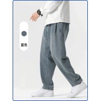 春夏新款四季百搭男士牛仔裤薄款宽松潮流复古抽绳简约休闲裤子男