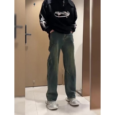 <!--牛仔裤男韩版春夏季潮牌复古阔腿裤直筒潮流裤子百搭宽松长裤男裤-->