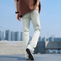 Q美式直筒修身微喇牛仔裤男水洗高街宽松cleanfit复古蓝vibe