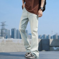 Q美式直筒修身微喇牛仔裤男水洗高街宽松cleanfit复古蓝vibe