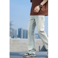 Q美式直筒修身微喇牛仔裤男水洗高街宽松cleanfit复古蓝vibe
