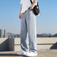 Q复古蓝牛仔裤男款春夏季美式宽松直筒水洗潮牌阔腿怀旧长裤