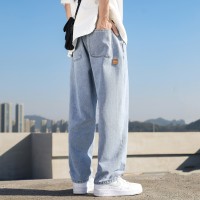 Q复古蓝牛仔裤男款春夏季美式宽松直筒水洗潮牌绣标怀旧长裤