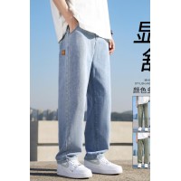 Q复古蓝牛仔裤男款春夏季美式宽松直筒水洗潮牌绣标怀旧长裤