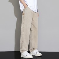 Q复古蓝牛仔裤男款春夏季美式宽松直筒水洗潮牌绣标怀旧长裤