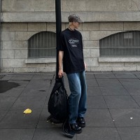 Qcleanfit抓痕复古阔版小直筒牛仔裤街拍休闲潮牌男士长裤