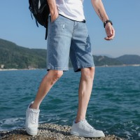 Q潮牌夏季牛仔短裤男士个性刺绣宽松韩版潮流青年弹力五分裤