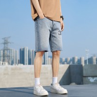 Q男士牛仔短裤直筒宽松韩版夏季字母刺绣薄款中裤潮牌五分裤