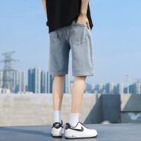 Q夏季薄款牛仔短裤男士高街宽松直筒绣标洗水休闲五分马裤子