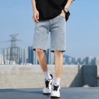 Q夏季薄款牛仔短裤男士高街宽松直筒刺绣洗水休闲五分马裤子