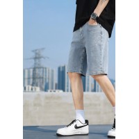 Q夏季薄款牛仔短裤男士高街宽松直筒刺绣洗水休闲五分马裤子