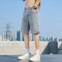 Q牛仔男士短裤夏季薄款弹力直筒宽松潮流百搭休闲五分中裤子