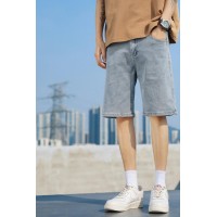 Q牛仔男士短裤夏季薄款弹力直筒宽松潮流百搭休闲五分中裤子