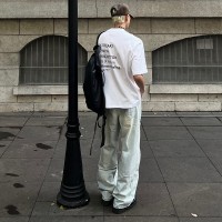 Q夏薄款cityboy拼接破洞潮牌牛仔裤男士抽绳直筒街拍长