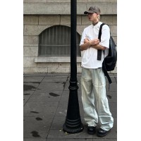 Q夏薄款cityboy拼接破洞潮牌牛仔裤男士抽绳直筒街拍长